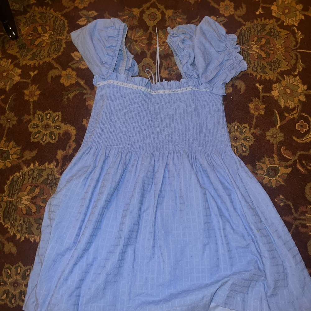 Hill House Scarlett Mini Nap Dress - Textured Clip Dot in Hydrangea - Picture 8 of 8